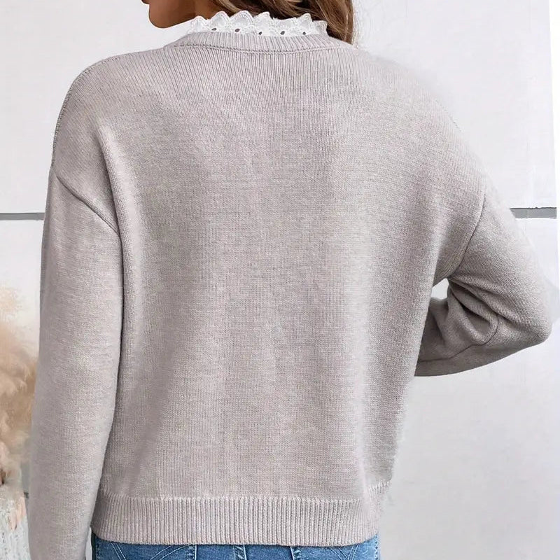 Liora™ – Nėrinių V formos megztinis